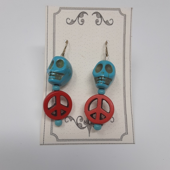 Handmade Peace & Skull Earrings Repurposed Beads - Picture 6 of 8